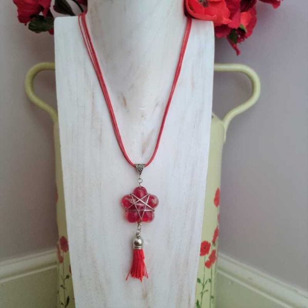 Red Flower Pendant & Tassel