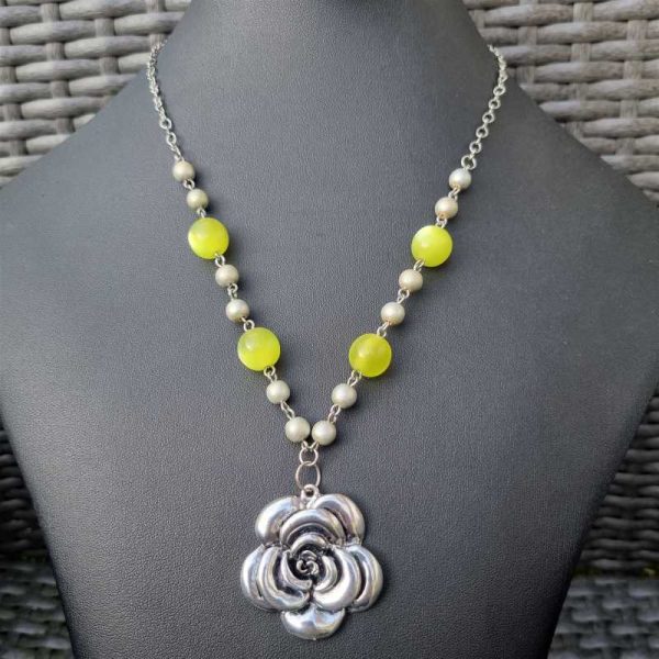 Flower Pendant & Lime Beads