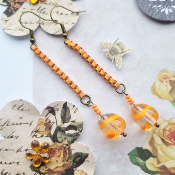 Orange Chain Earrings