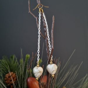 Long White Heart Earrings